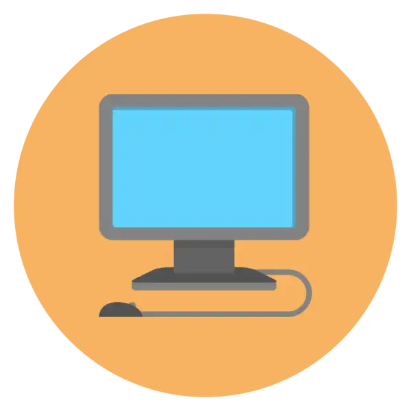 Rounded Computer Icon with Orange Background