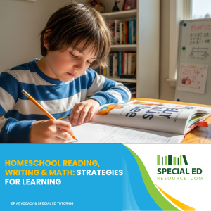 Child practicing reading and writing during homeschool lesson