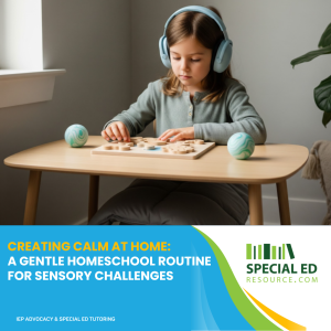 Child learning calmly at home with sensory-friendly supports