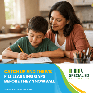 Special needs student working one-on-one with a tutor to fill learning gaps and build academic confidence