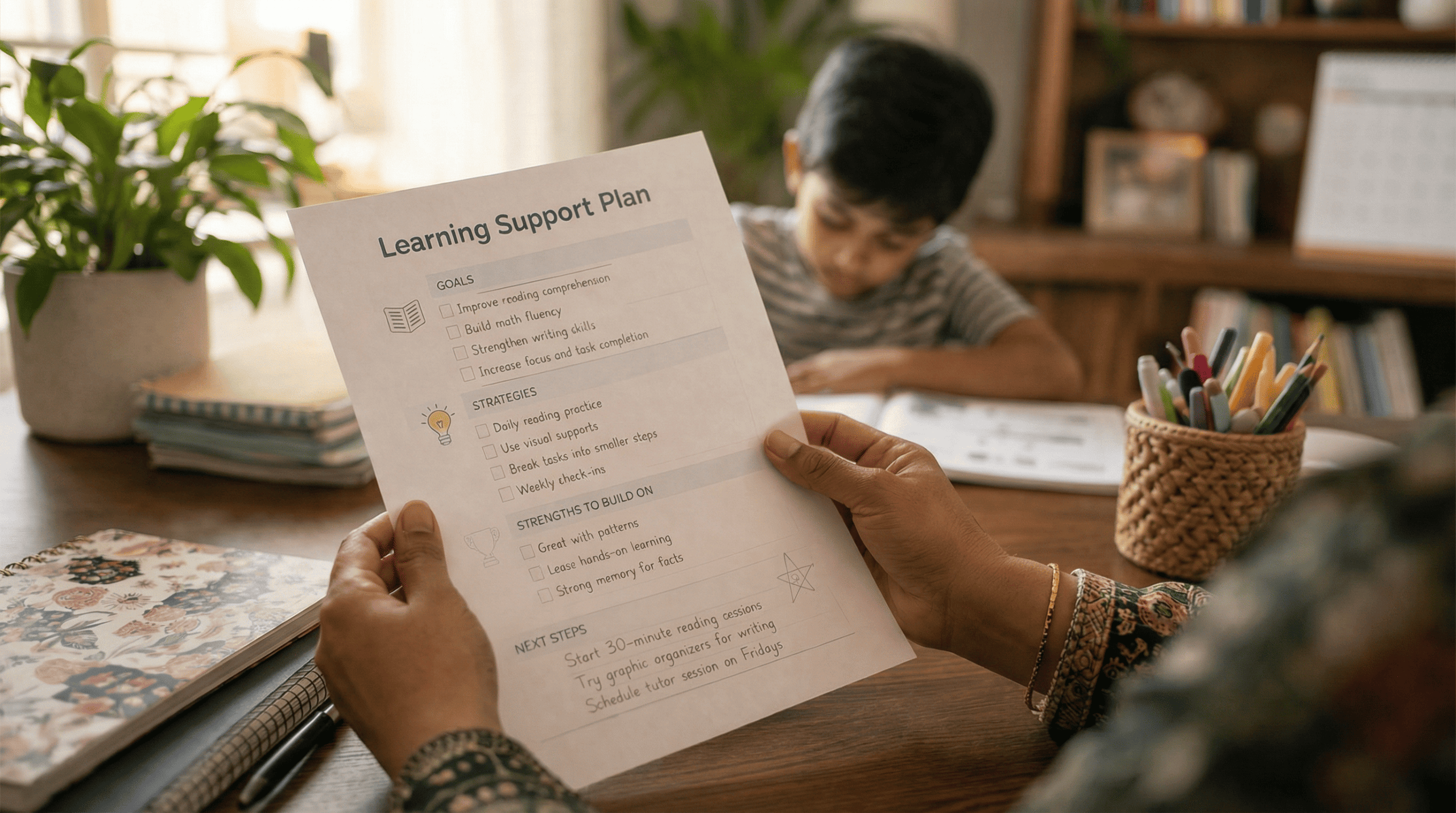 Special needs student working one-on-one with a tutor to fill learning gaps and build academic confidence