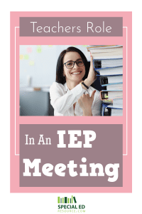 A teacher with a stack of binders on her desk at school which is just one part of the teachers role in an IEP.