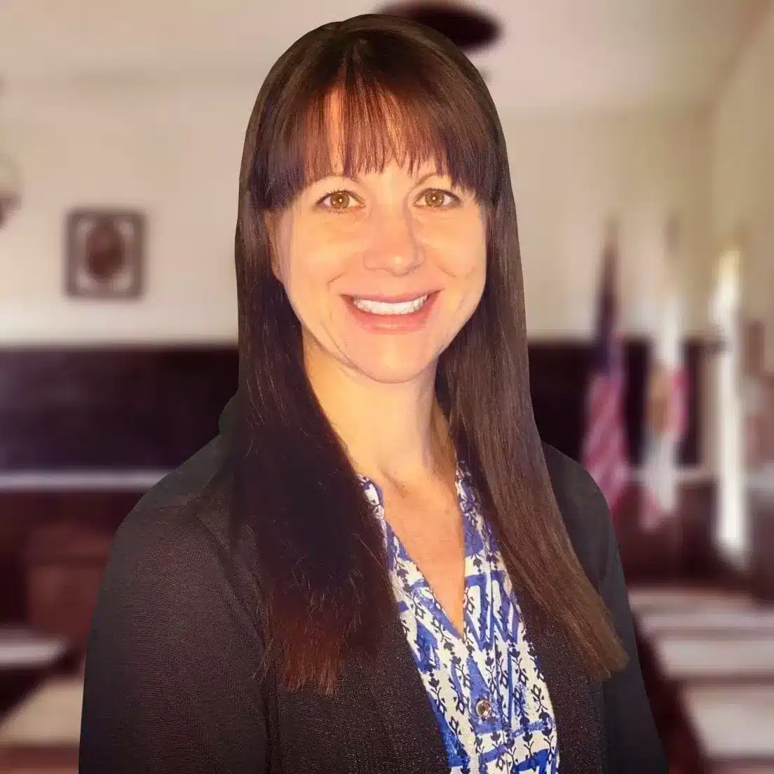 Smiling woman with class background