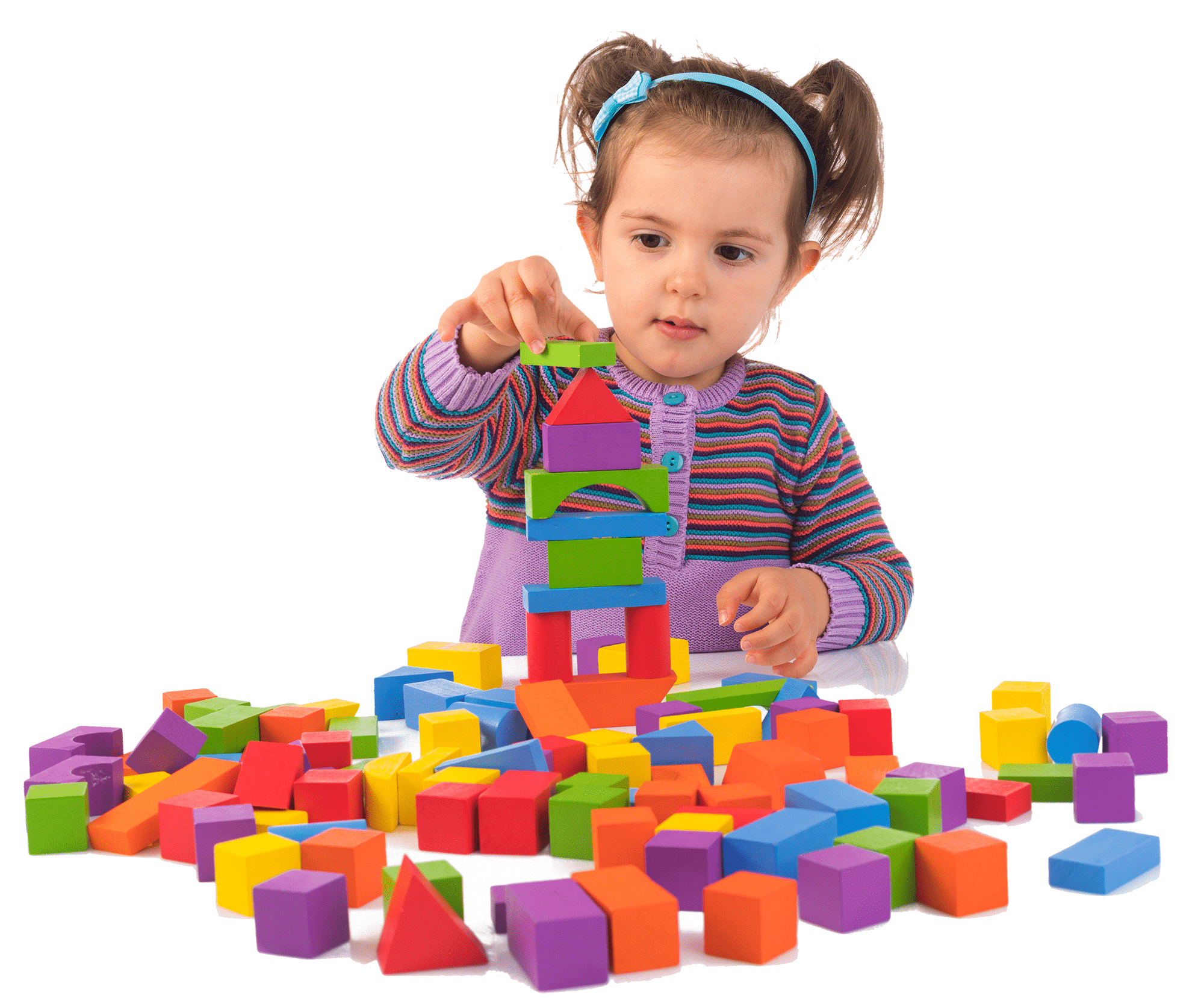 Little girl do stacking blocks