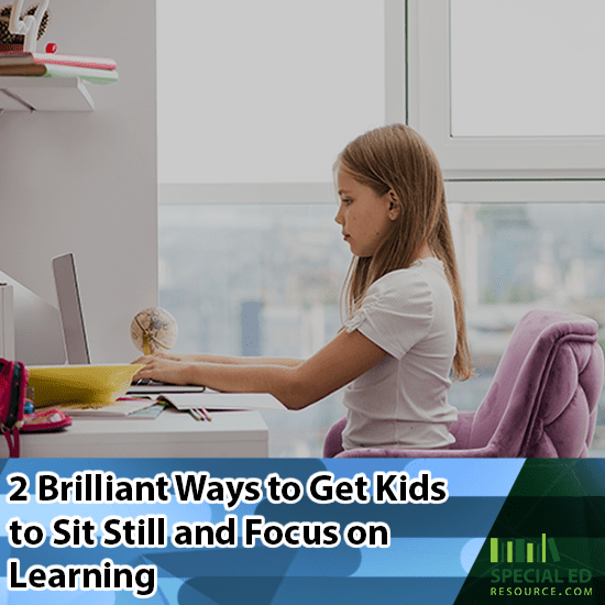 Girl doing online learning at a desk in her home with flexible seating that allows her to sit still and focus on learning.