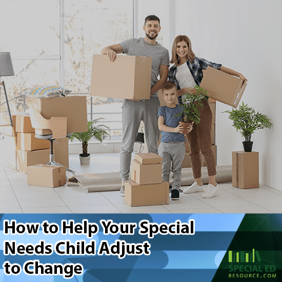 Family packing up for a move with a special needs child that will need help to adjust to change before going to a new school.