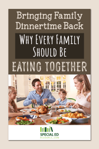 Family dinnertime with the whole family eating together and enjoying it!