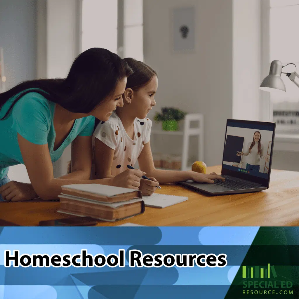 Mom helping daughter on laptop using homeschool resources to help her daughter learn at home.