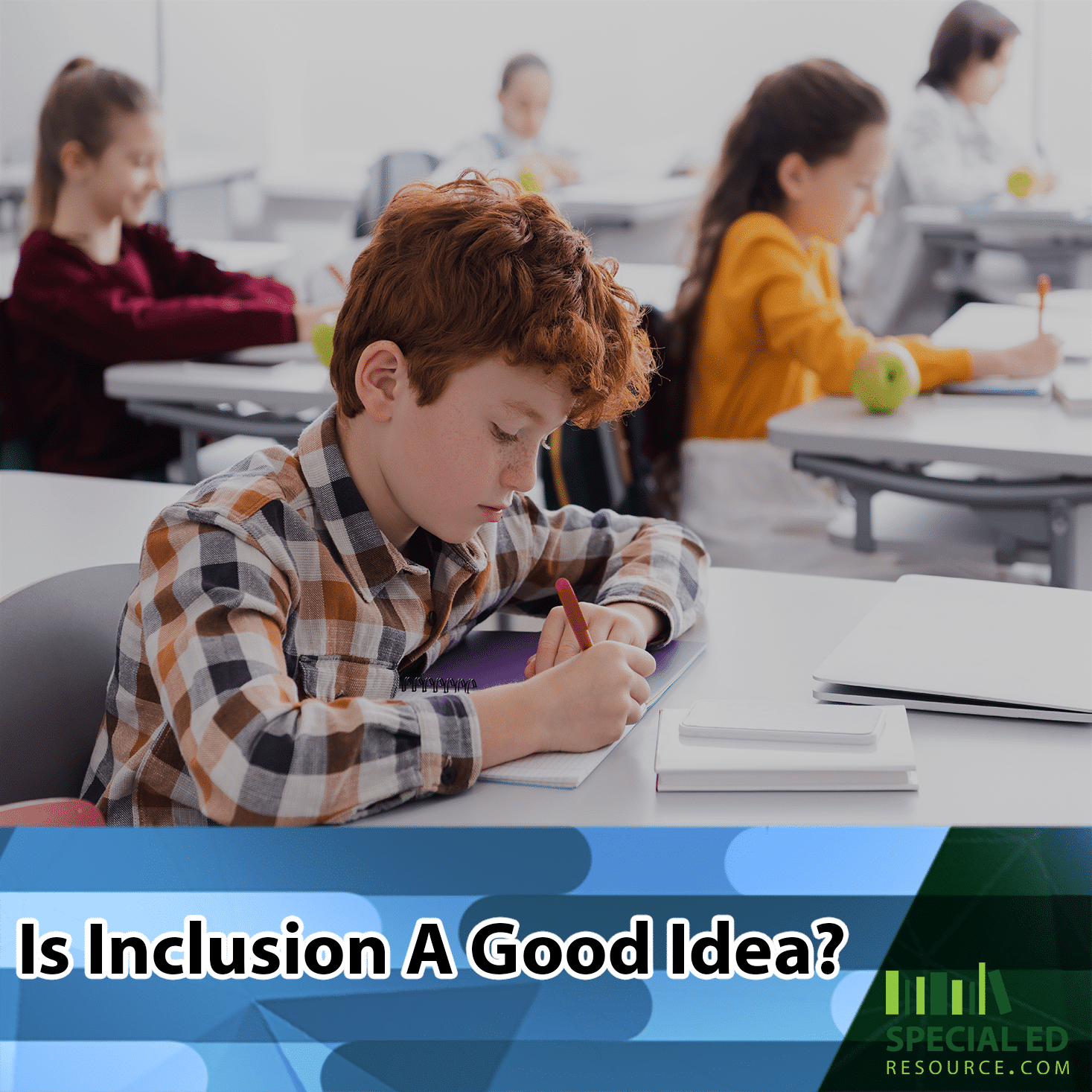 Students at desks in an inclusion classroom.