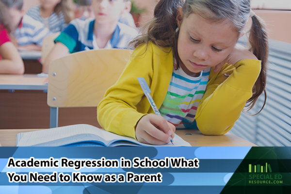 Child suffering from academic regression sitting at her desk in class at school after a long school break.