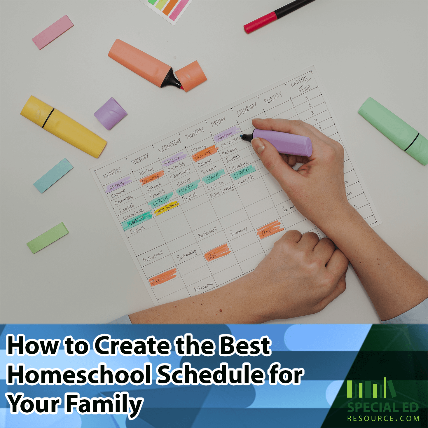 Mom creating a homeschool schedule on paper.