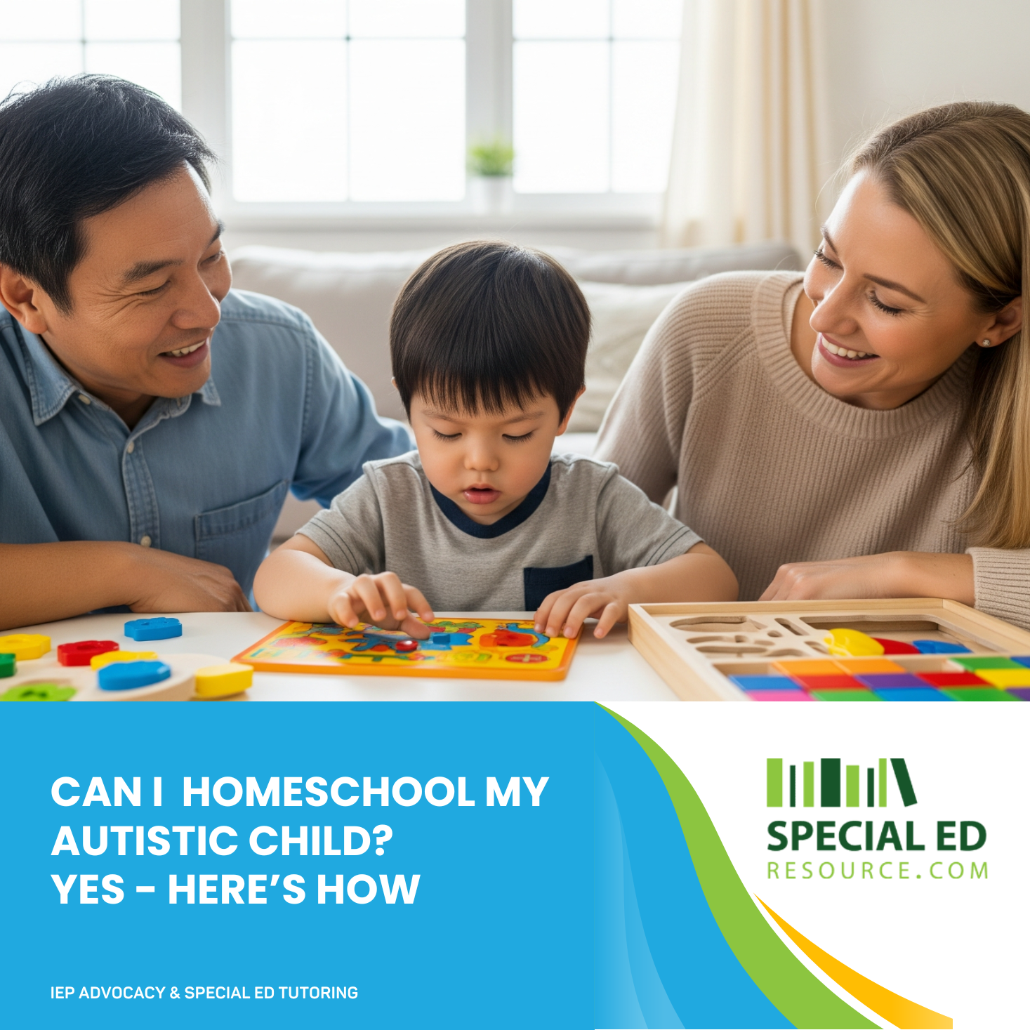 Parent supporting autistic child with structured homeschool learning plan