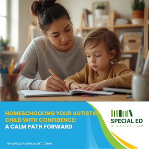 Parent homeschooling autistic child using a calm and structured routine
