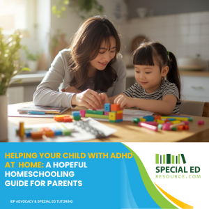 Parent supporting a child with ADHD during homeschooling activities