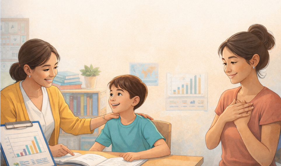 Special needs tutor and homeschool parent collaborating on learning plan