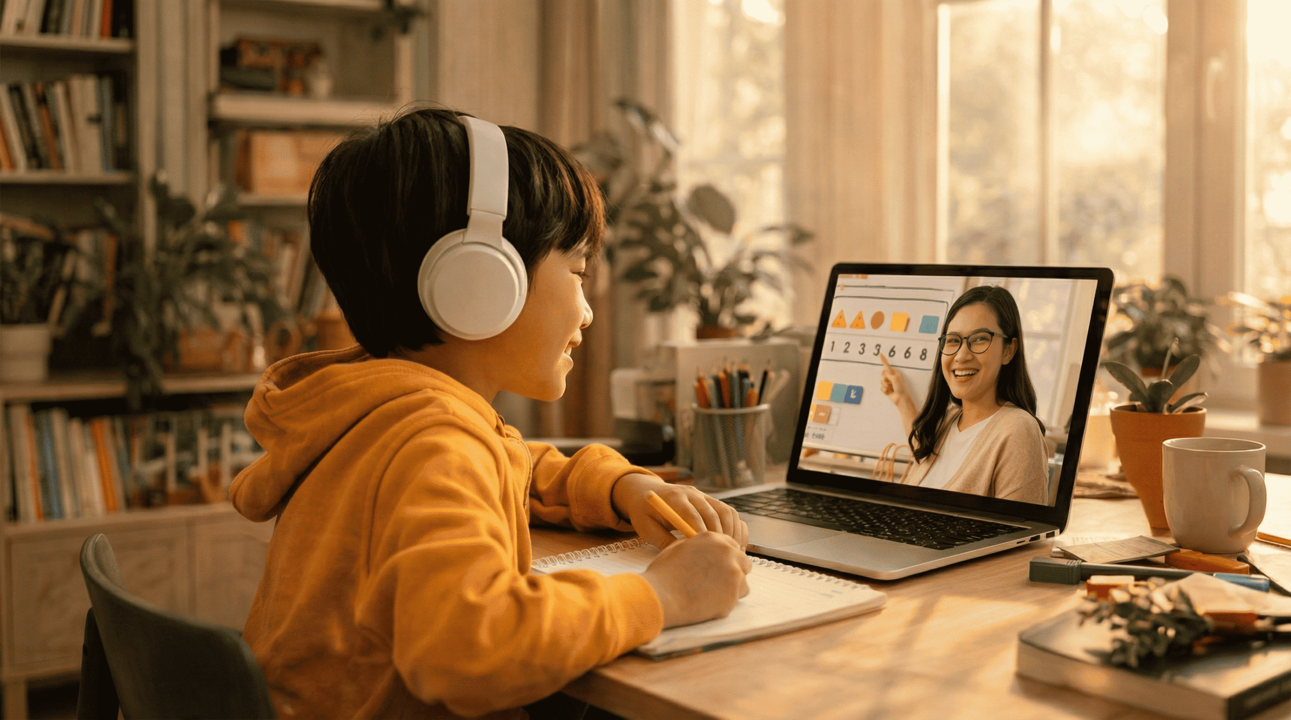 Teacher and autistic student working together in an inclusive classroom 