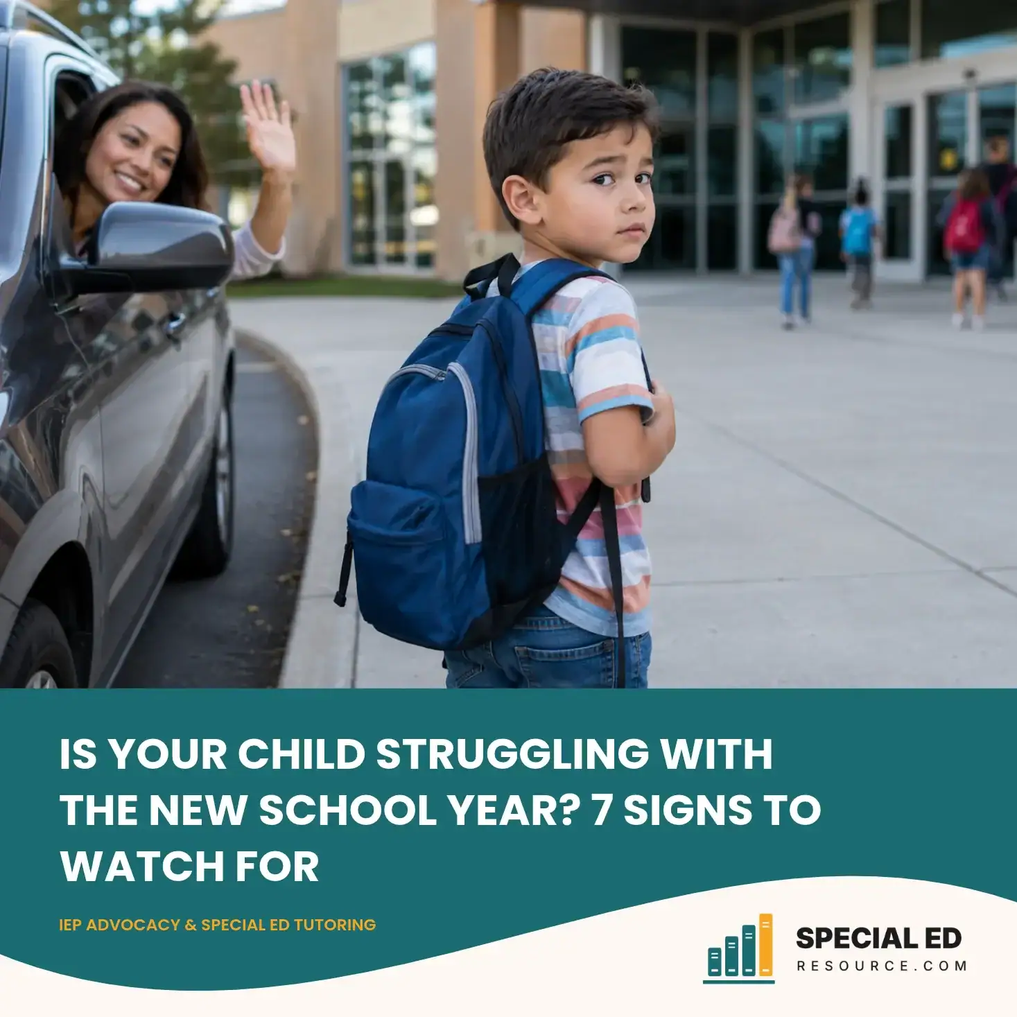 Parent comforting a child after school showing signs of new school year stress