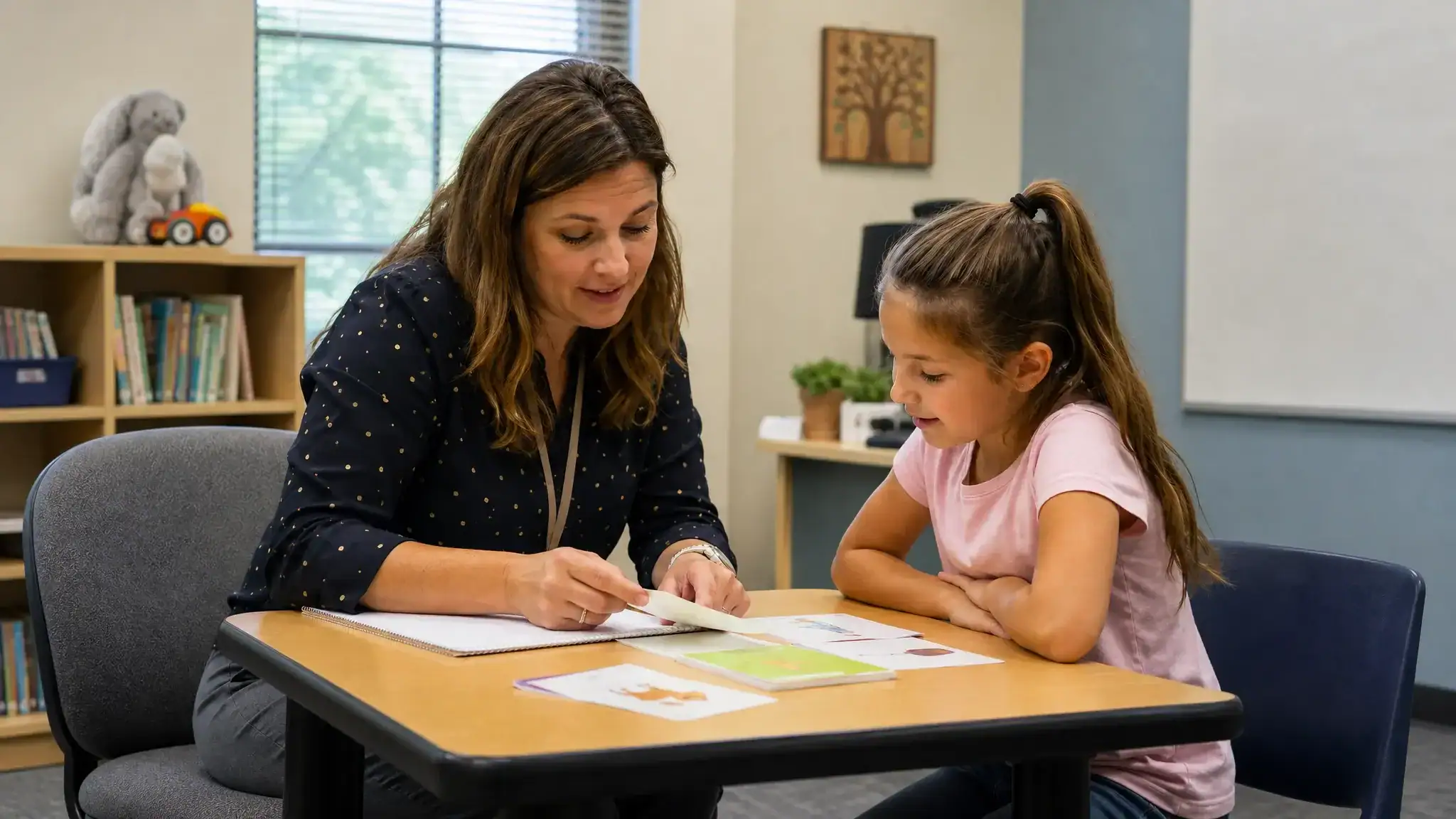 Parent and child reviewing a 504 plan and IEP paperwork together at home