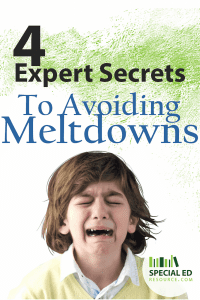 Young boy with brown hair having a temper tantrum with text overlay 4 Expert Secrets to Avoiding Meltdowns