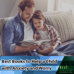 Father and son reading one of the best books to help a child with anxiety