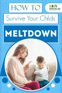 Mom scolding her son that is having a tantrum with text overlay How To Survive Your Child's Meltdown