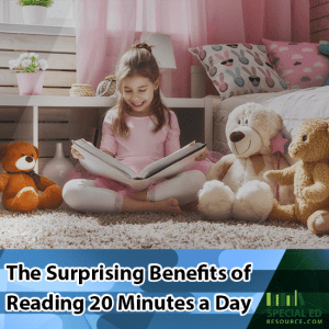 Young girl sitting in her bedroom reading a book to her stuffed animals the surprising benefits of reading 20 minutes a day.