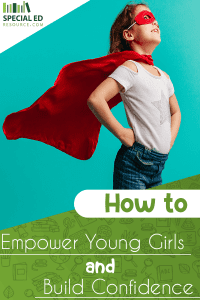 Young girl standing proud wearing a superhero cape and mask how to empower young girls and build confidence