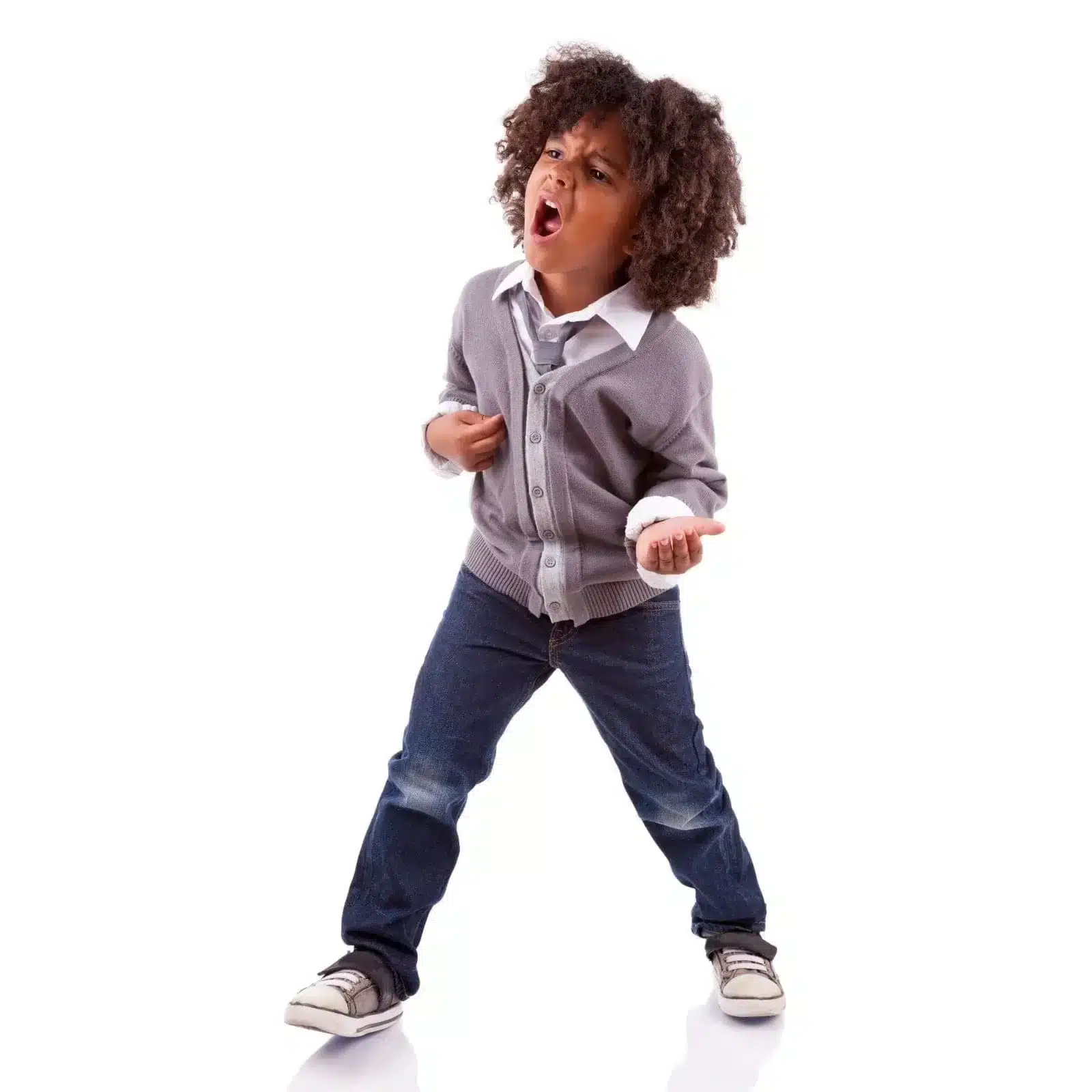 Boy with singing happily with gesture