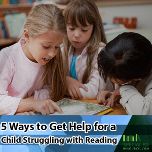 3 young girls at school with a book one is a child struggling with reading