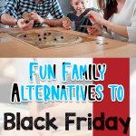 Mom, dad, and daughter are playing a board game as one of many family alternatives to Black Friday shopping.