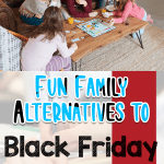 Family playing a board game together as a family alternative to black Friday shopping.