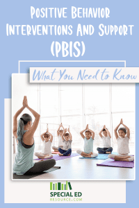 Young students are participating in a positive behavior interventions and support strategy in class doing yoga on the floor with yoga mats with the teacher.