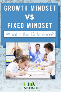 Children in a classroom at school the teacher can tell which students have a growth mindset vs fixed mindset.