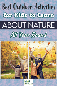 Family exploring leaves on a fall day one of the best outdoor activities for kids to learn about nature all year round