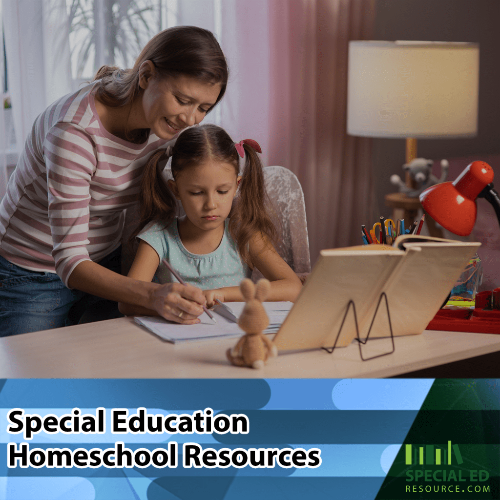 Mom helping her daughter with schoolwork using special education homeschool resources.