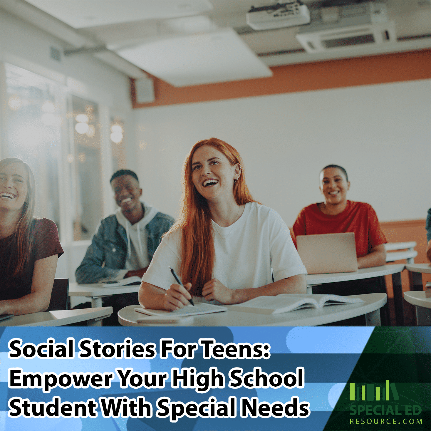 A high school classroom where the teacher is using social stories for teens to help students with social skills and communication.
