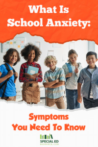 Group of children standing in a classroom not showing school anxiety symptoms.