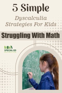 Young girl no longer struggling with math at the chalkboard in school because her parents have been using these 5 dyscalculia strategies at home.