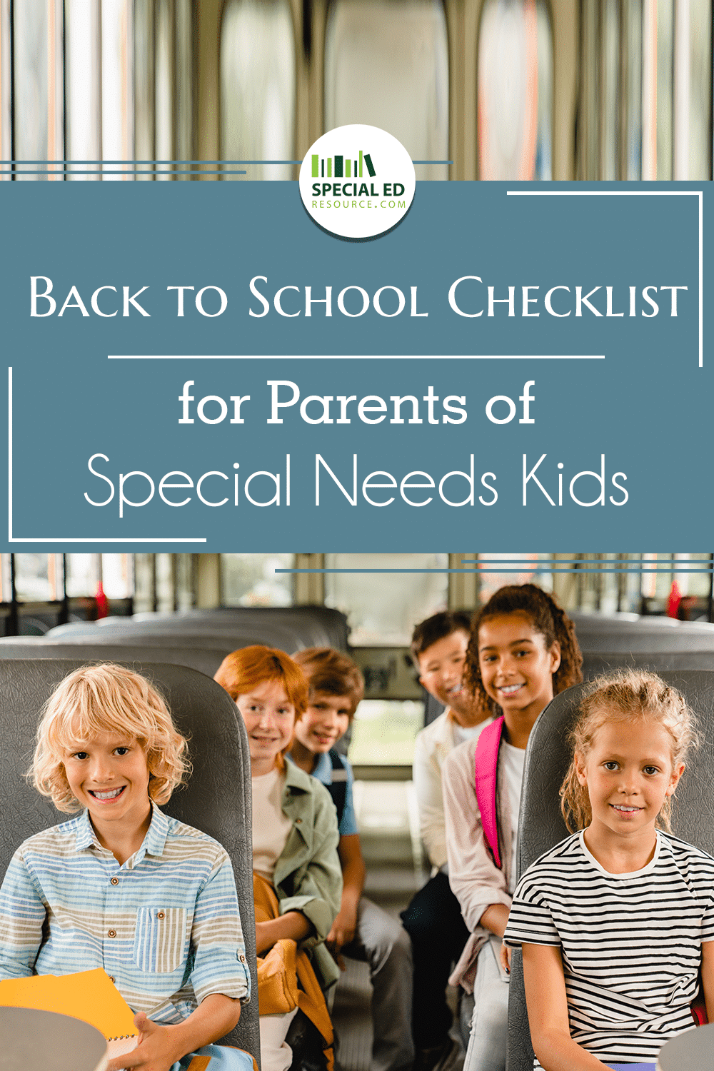 Kids on schoolbus smiling because their parents prepared them with this back to school checklist.