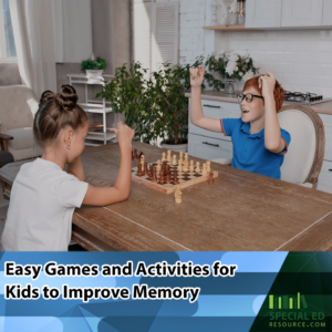 A brother and sister enjoying a game of chess, one of these 33 memory activities for kids, at their kitchen table.