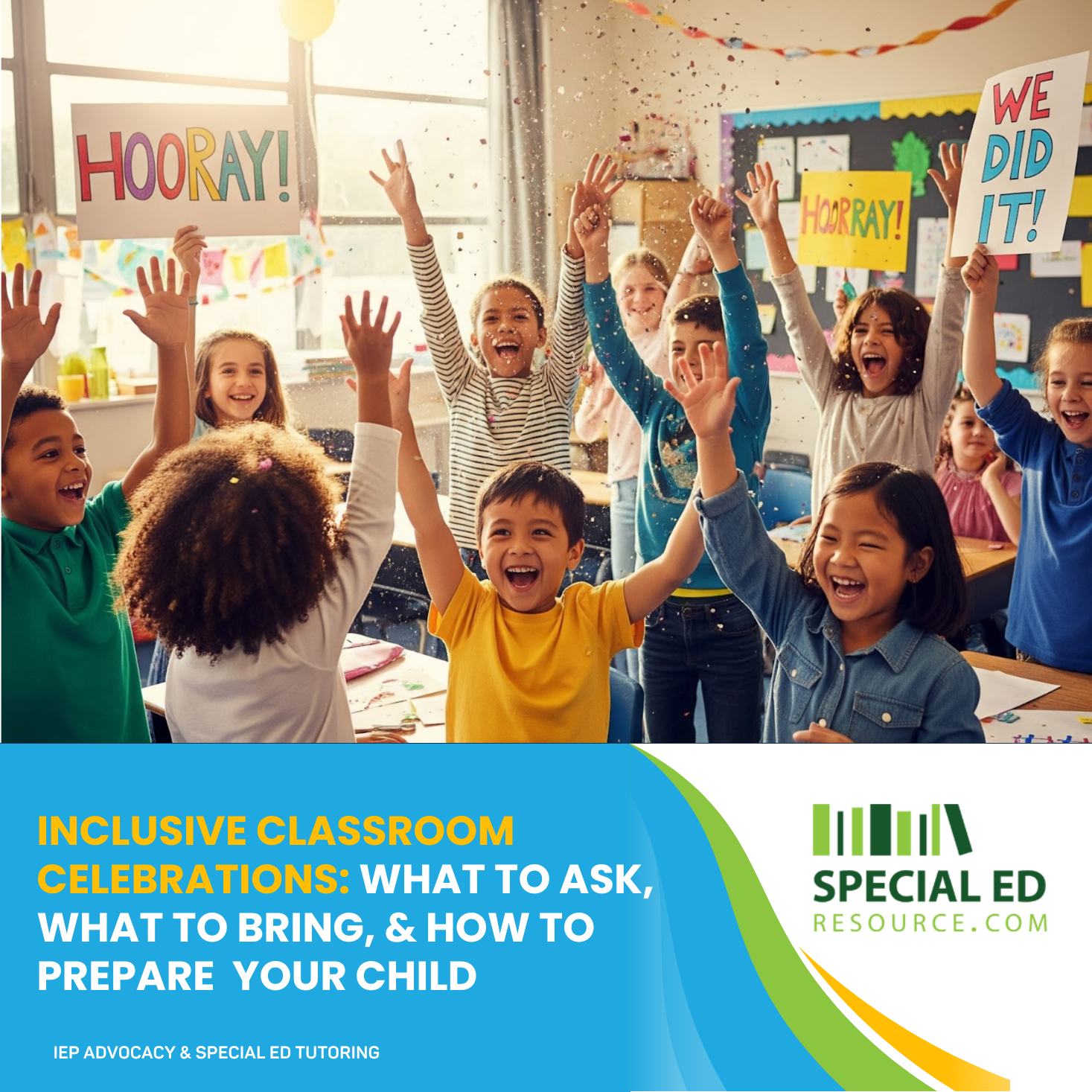 Inclusive classroom celebration with diverse students participating in a sensory-friendly activity